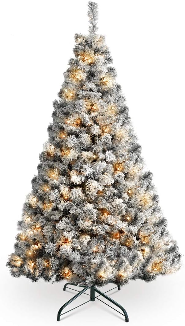 HEAO 6.5FT Christmas Tree, Pre-Lit Artificial Christmas Tree w/ 1300 Branch Tips/ 300 Lights for Home, Office, Party Decoration, Easy Assembly, Metal Stand