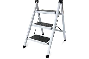 Krightlink Step Ladder Folding Step Stool with Wide Anti-Slip Pedal, Portable Sturdy Steel Step Ladders Lightweight for Kitchen Household and Office (3 Step)