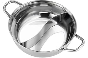 ＫＬＫＣＭＳ Hotpot Pot Chinese Stainless Steel Double Sided Shabu Shabu Pot with Divider Cooking Pot for Induction Cooktop Gas Sto