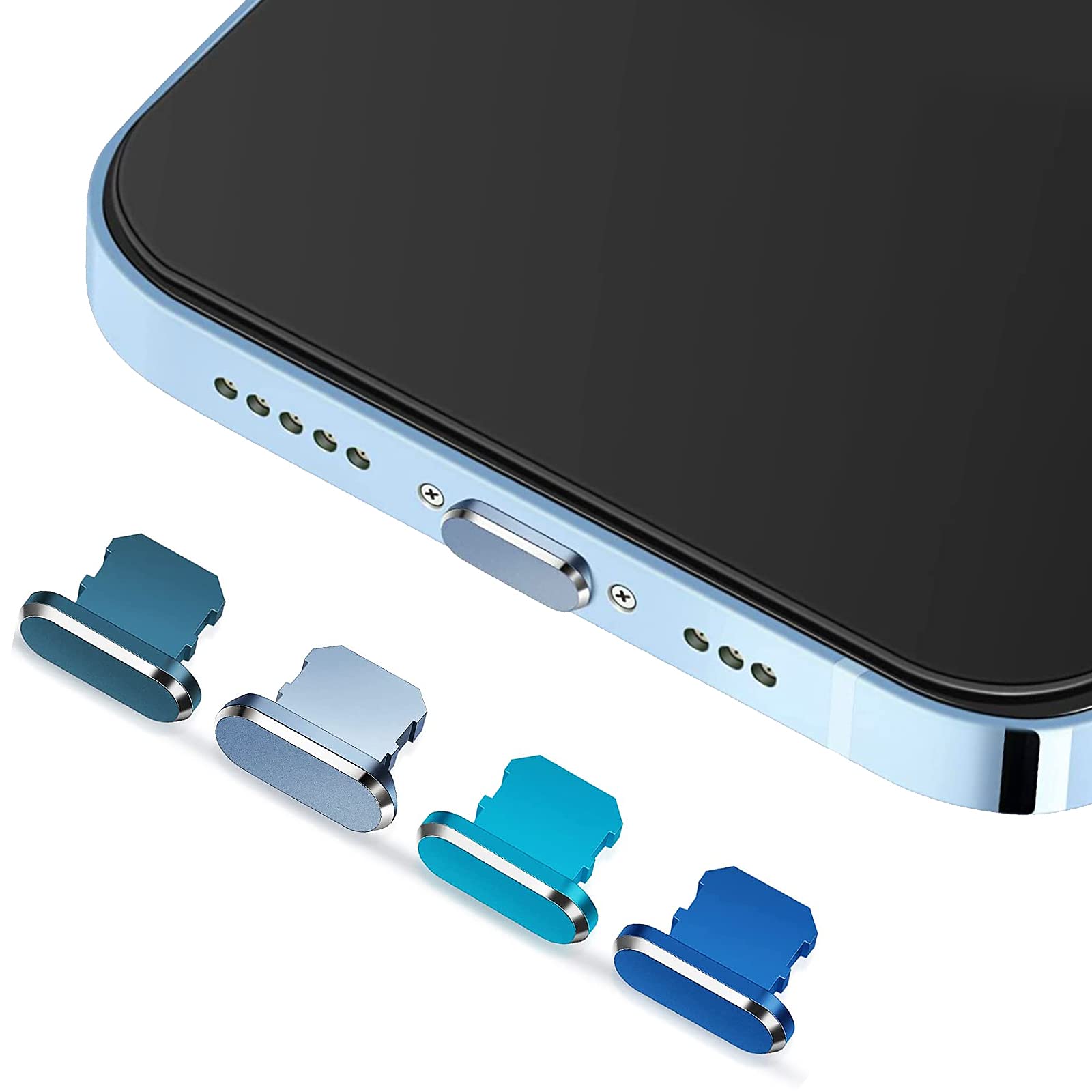 4 Pieces Anti Dust Plugs Compatible with iPhone 11/12 Protects Charging Dust Cover Anti-Dust Plugs Cap,4 Pack Charge Port Plug for Phone 11,12,13,14/11 Pro Max/SE/XR/X/8 Plus/8/7 (Blue Series)