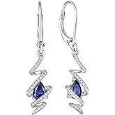 Aprila Drop Dangle Earrings 925 Sterling Silver Birthstone Twist Wire Teardop Leverback Earrings 5A Cubic Zirconia Jewelry for Women