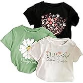 SweatyRocks Girl's 3 Pack T Shirts Floral Letter Graphic Tees Short Sleeve Crew Neck Summer Top
