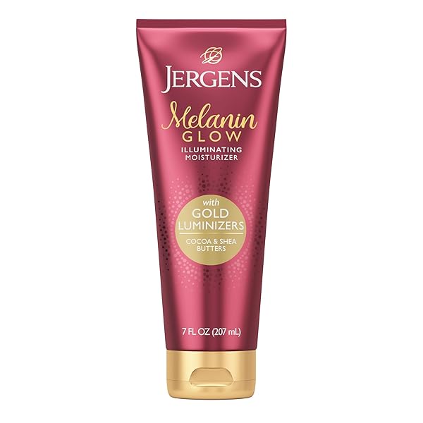 JERGENS HAND AND BODY LOTION, MELANIN GLOW ILLUMINATING MOISTURIZER, WITH GOLD LUMINIZERS, 7 OZ
