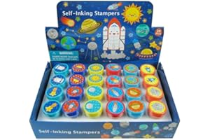 TINYMILLS Tiny Mills 24 Pcs Outer Space Stampers for Kids Party Favor Goodie Bag Stuffers Pinata Fillers Classroom Rewards Carnival Prizes Rocket Space Galaxy Party Supplies Sunday School Rewards