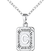 U7 Square Initial Necklace for Women, Gold/Platinum Plated A-Z 26 Letters Pendant Necklace, Large Capital Monogram Retangle Tag Necklace, Resizable Chain 20"-22"