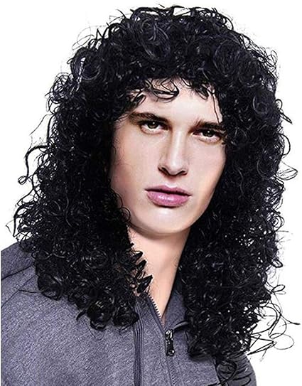 Men S Long Curly Carnival Fashion Black Long Curly Wig For Men