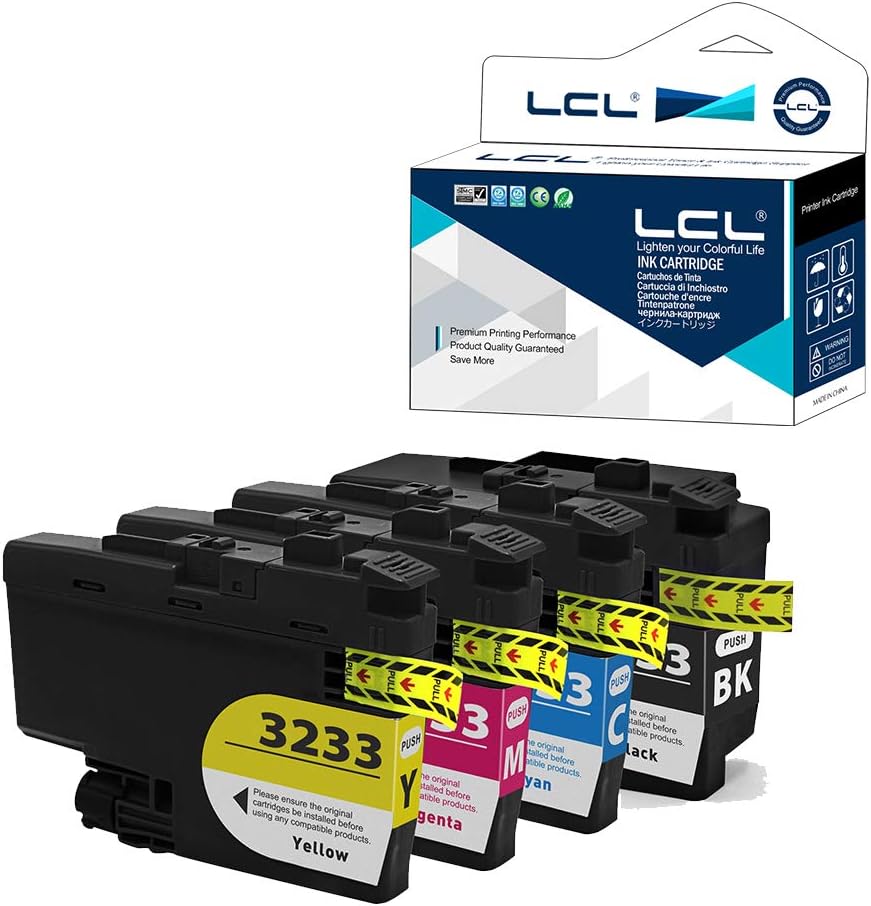 LCL Compatible Ink Cartridge LC-3233 LC3233 XL LC3233XL LC3233BK LC-3233BK LC-3233C LC-3233M LC-3233Y Replacement for Brother DPC-J1100DW MFC-J1300DW (4PK KCMY)