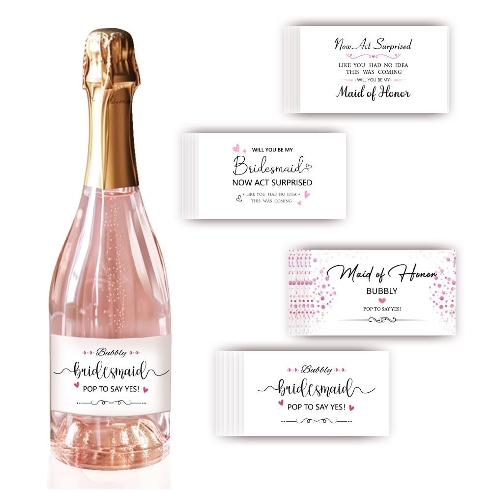 PH PandaHall 40PCS Mini Wine Bottle Labels 4 Styles Love Text Wine Bottle Labels Now Act Surprised Maid of Honor Mini Wine Bottle Sticker for Wedding Anniversary Bridal Shower, Graduation Party
