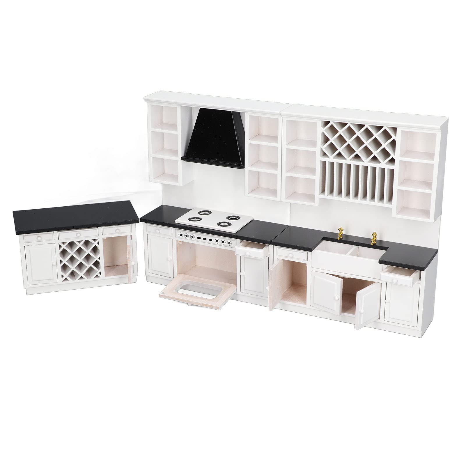 Dollhouse Kitchen Cabinet Set for Family, Friends and Colleagues, 1/12 Birch Wood Miniature Bar Counter for Dolls House DecorationSimulation Furniture