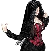 Inpunktoo Women's Bolero Velvet Long Sleeve Cropped Shrug Tops - Renaissance Hooded Floral Tassel Goth Fall Formal