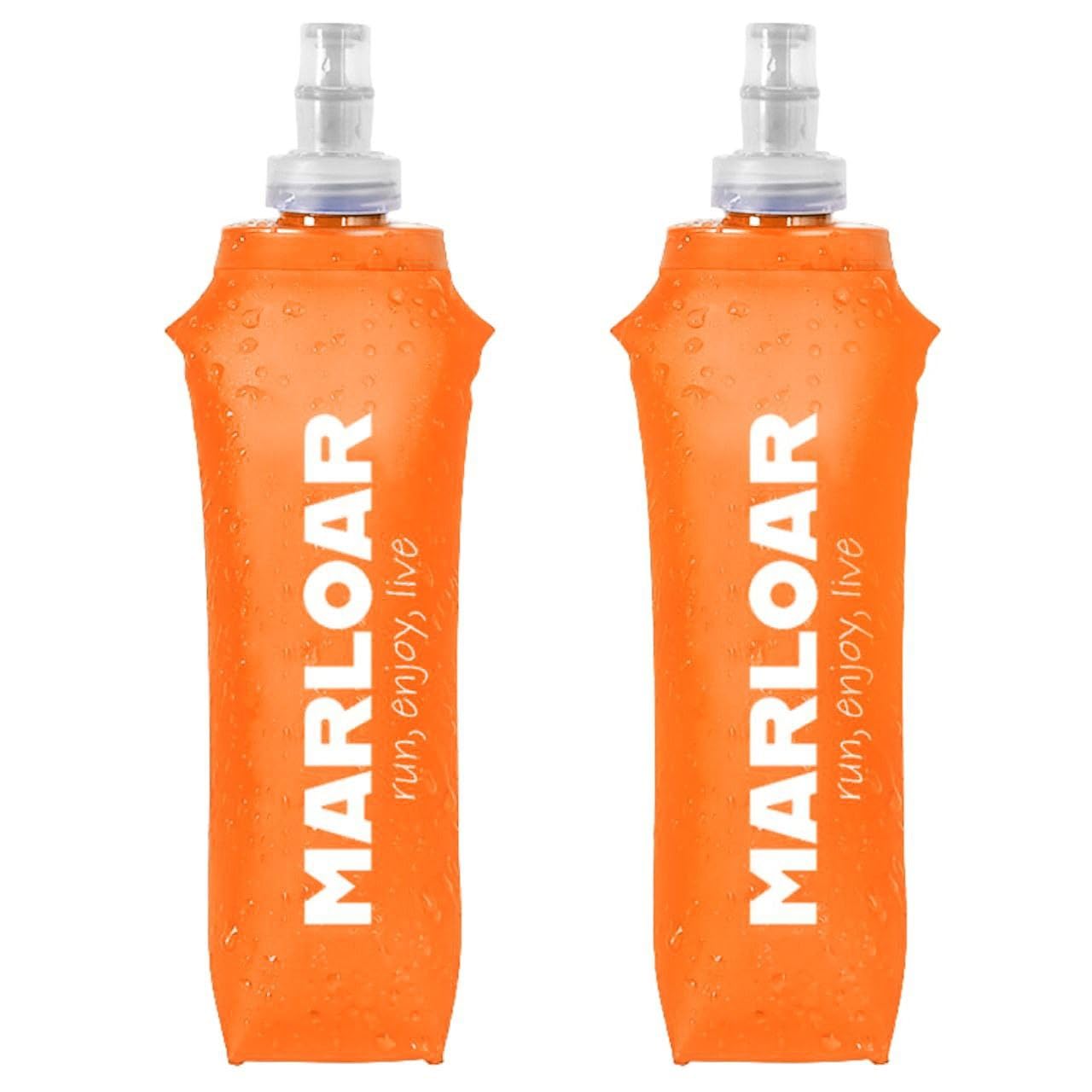 MARLOAR Soft Flask - Running Water Bottle - Running bottle - Collapsible Bottle - Silicone Collapsible Bottle - Pack of 2 Soft Flask 500ml for Running, Hiking, BPA Free (Orange)