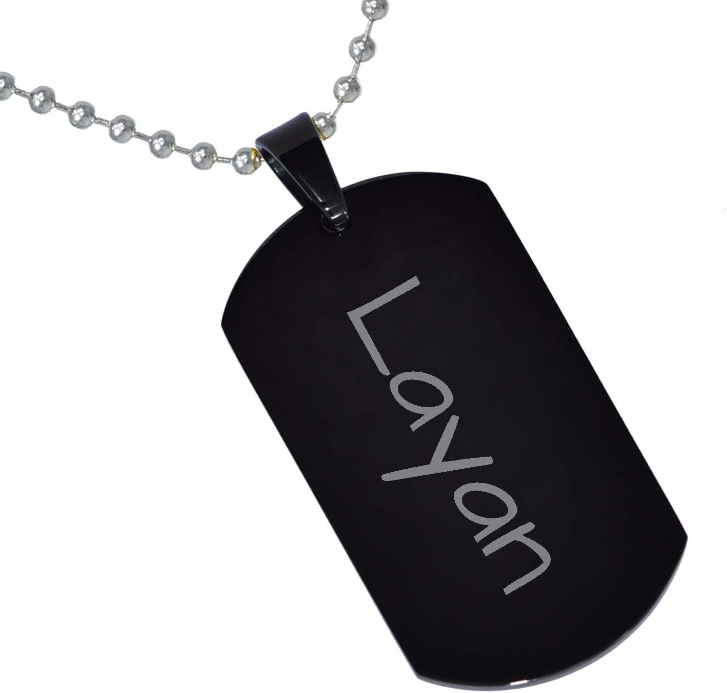 Stainless Steel Silver Gold Black Rose Gold Color Baby Name Layan Engraved Personalized Gifts For Son Daughter Boyfriend Girlfriend Initial Customizable Pendant Necklace Dog Tags 24'' Ball Chain