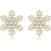 SLUYNZ Sterling Silver CZ Snowflake Earrings Stud for Women Teens Christmas Snowflake Stud Earrings Winter Holiday Earrings