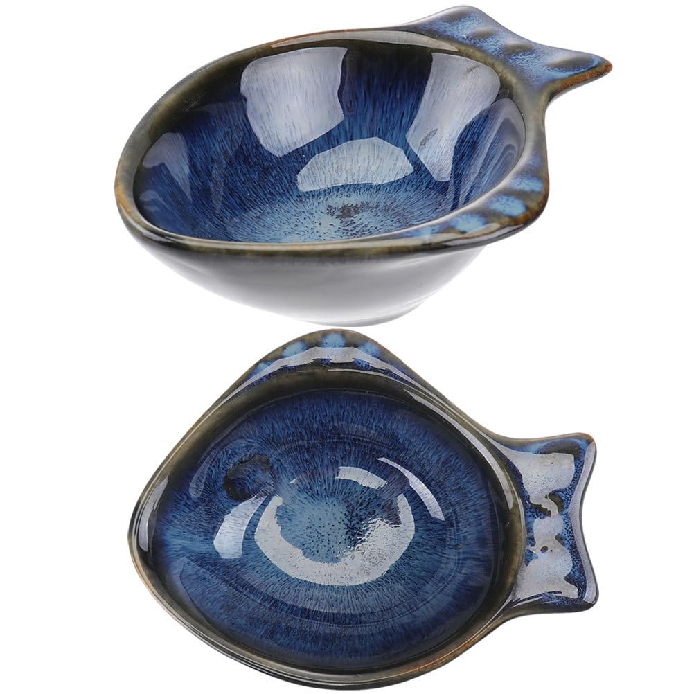 Photo 1 of CALLARON 2Pcs Ceramic Dipping Bowl - 4.3 inch Fish Shape Sauce Dishes, 2 Oz Porcelain Serving Bowl, Small Bowl Dish for Appetizer, Sushi Soy Sauce, Snack, Seasoning, Dishwasher Safe