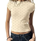 BAIGRAM Women Cute Polka Dot Jersey Short Sleeve Crop Tshirt Y2K Aesthetic Teen Round Neck Slim Baby Tee Shirt Going Out Tops