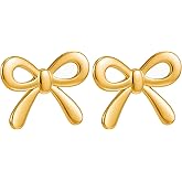 Gold Bow Earrings for Women Dainty Gold Bowknot Ribbon Stud Earrings Hypoallergenic Minimalist Simple Cute Bow Earring Jewelry Gifts Trendy Stuff