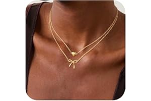 Risamil 14K Gold Plated Necklace for Women - Bow Necklace - Dainty Necklace Cute Small Tiny Bow Pendant Choker Chain Necklace Trendy Necklaces for Women Jewelry Gift