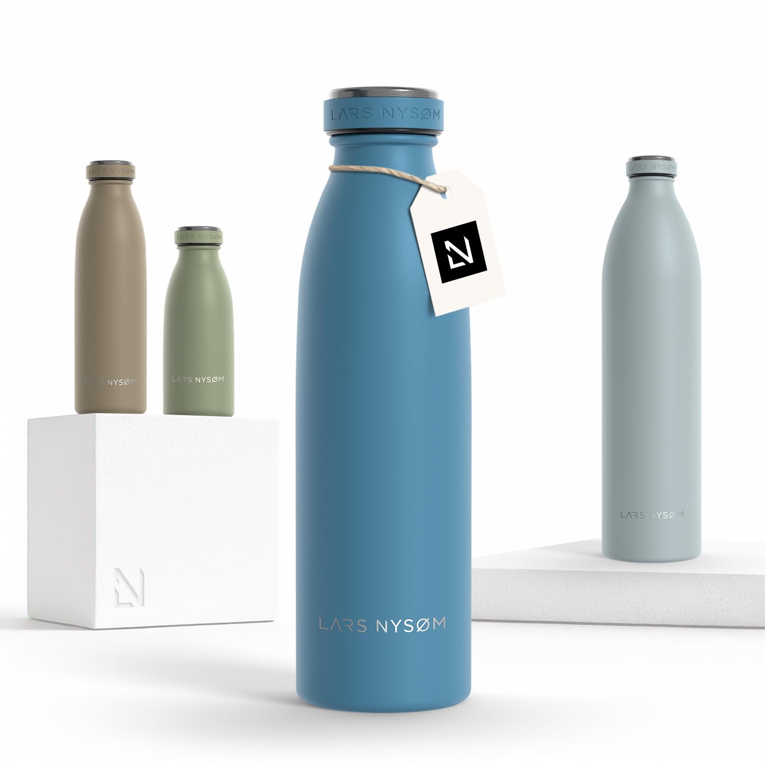 LARS NYSØM Stainless Steel Insulated Water Bottle 350ml, 500ml, 750ml, 1L, 1 5 Liter | Insulated Thermo Flask for Hot and Cold Beverages | Leakproof Drinking Bottle (Calypso Blue, 500ml)