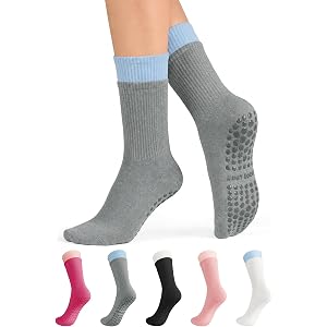 INNO MINT Women's Pilates Grip Socks Non Slip Mid Calf Barre Cotton Socks | Non Slip Grip, Pilates & Barre Ready, 92% Cotton