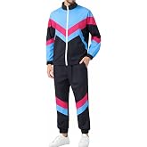Deaboat 80s Outfit for Men 90s Tracksuit Costumes Mens Retro Windbreaker Work Out Track Suit 2 Piece Casual Jacket Pants Set