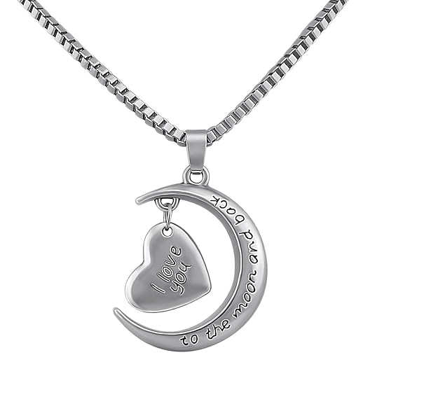Veuer Schmuck für die Frau I Love You to The Moon and Back (Ich Liebe Dich bis zum Mond und zurück). Silber farbener Schmuck 