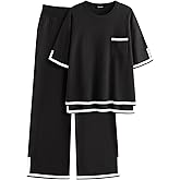 ZANZEA Women's 2 Piece Outfits Lounge Sets Short Sleeve Knit Pullover Tops Wide leg Pajama Sets with Pockets