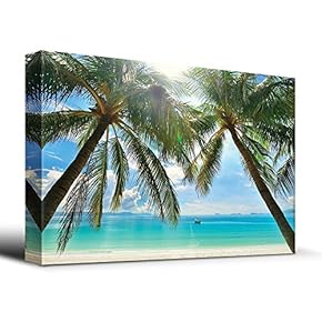 Tropical Beach Palm Trees Overlook Ocean - Canvas Art Home Art - 12x18 inches