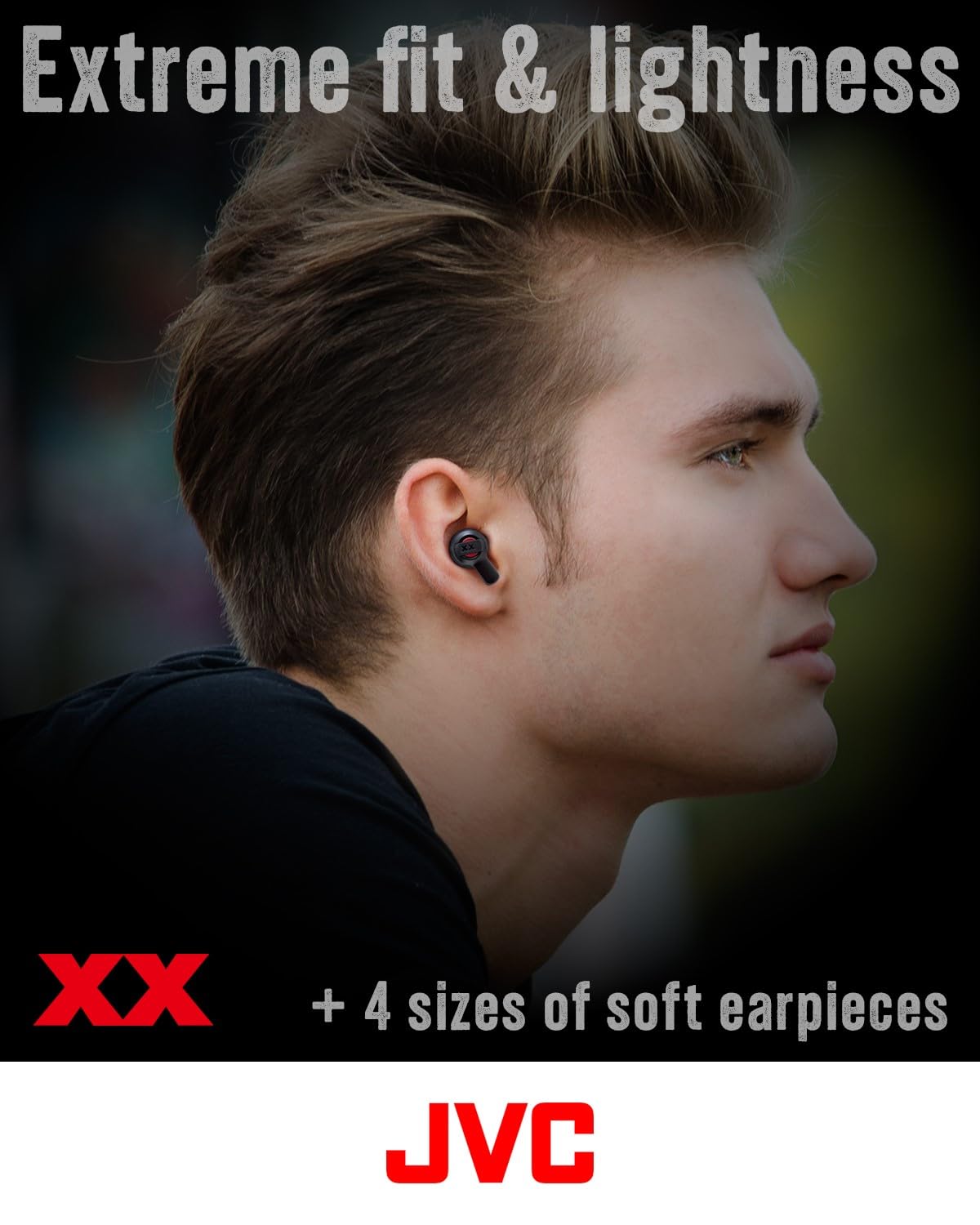 JVC New XX True Wireless Earbuds Headphones, Long Battery Life (up to 24 Hours), Extreme Deep Bass with Special Tuning, Shock Proof and Dust Proof, Water Jet Proof (IPX55) - HAXC62TR (Black Red)