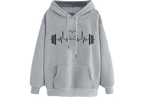 FEANCEY Loose Fit Hoodies For Women 2023 Fall Fashion Sweatshirt Tops Casual Long Sleeve Hooded Blouse Heart Print Pullover