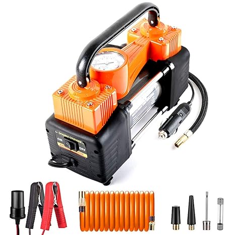 Tire Inflator With Car Charger, Autovirazh Double Cylinder Portable Air Compressor For Car Tires 12v Electric Car Tire Pump For, Tire Inflator With Car Charger