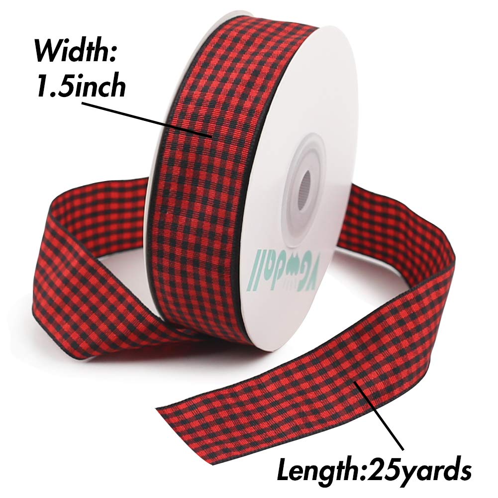 Buffalo Plaid Ribbon Decoration-25 Yards ×1 Inch Black Red Plaid Ribbon, Decorate Your House,Christmas Wreaths,Staircase and DIY Any Kind of Style You Like