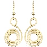 Cute Geometric Spiral Circle 14K Yellow Gold-Filled Dangle Earrings Fun Jewelry Gift Idea for Women (Gold)