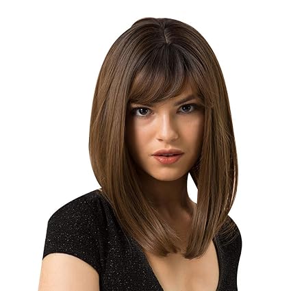 Amazon Com Jys Brown Straight Wig With Bangs Short Hair Wigs