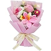 SimuPurol Crochet Tulips Bouquet - Handmade Crochet Flowers, Thoughtful All-Occasion Gift, Wedding, Birthday, Anniversary, Holiday & Home Décor, Ready-to-Gift, Pink