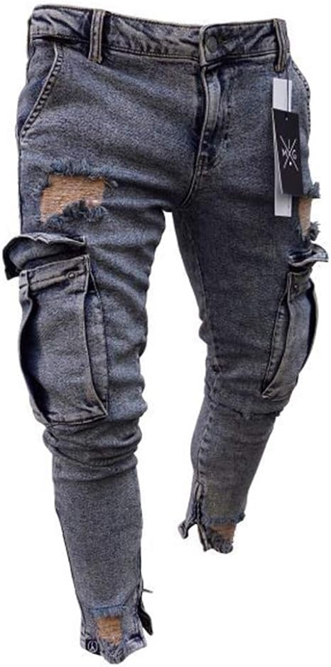 Amazon Co Jp メンズ破れたジーンズファッションスリムジーンズパンツ グレー Xl ホーム キッチン