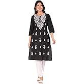 JG JAI GOVINDAM Women's Traditional Chikankari Cotton Kurti Indian Hand Embroidered Kurti Tunic for Women