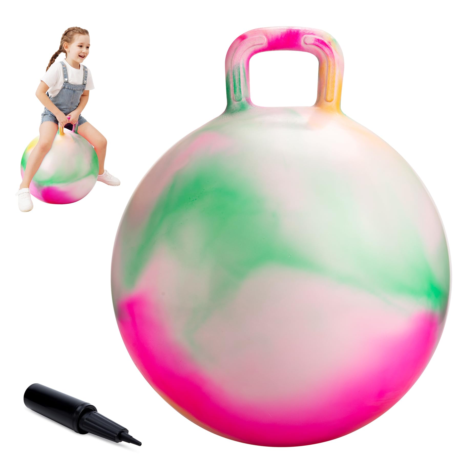 ZOOJOY Hopper Ball for Kids, Clouds Hopping Toys, 20 Inch Bouncy Ball with Handle for Boys Girls Aged 6-12, Inflatable Bounce Hopper Toy with Pump