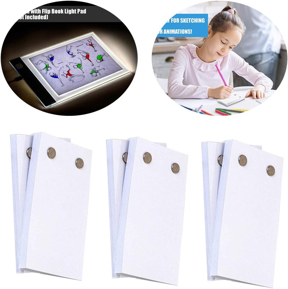 Maayun Blank Flip Book Paper with Holes, Flipbook Animation Paper, Office School 60 Pages/Each Loose Sheets Ideal for Dry Art Applications (6PCS)