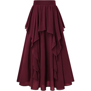 Scarlet Darkness Maxi Skirts for Women Renaissance High Waist Long Skirt | Flowy Ruffle A-Line Skirt, Soft Chiffon Lined, Bre