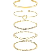 Gold Bracelets for women 14K Gold Bangle Bracelet Stack - Adjustable Waterproof Trendy Bracelets Stacks Bangles Non Tarnish Link Chain for Women Gifts