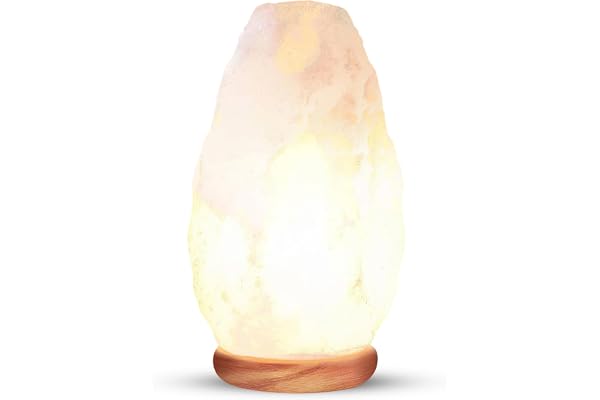 Himalayan Glow White Salt Crystal Lamp, Natural Salt Night Light, Hand Crafted Salt Lamp with Neem Wooden Base, Salt Lamp Bul