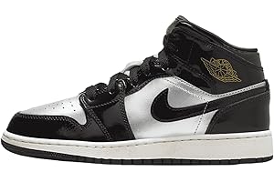 NIKE Air Jordan 1 Mid SE Big Kids' Shoes (FZ3938-001, Black/Metallic Silver/Sail/Metallic Gold)
