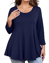 JollieLovin Womens 3/4 Sleeve Loose Fit Swing Tunic