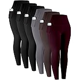 LZYVOO Leggings with Pockets for Women, 6 Packs Soft High Waisted Tummy Control Workout Yoga Pants