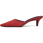 CELNEPHO Kitten Heels for Women Closed Square Toe Slip On Comfortable Dress Pumps Backless Casual Office Shoes Fashion Suede Mules