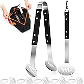 Baderke 3 Pcs Christmas Football Grilling Gifts Set for Men Dad Grill BBQ Accessories Large Heavy Duty Stainless Steel Grill Utensil Spatula Tong with Bag for Football Lover Birthday Gift