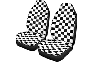Pehede Car Seat Cover Black and White Chess Pattern Front for Cars, Easy to Install Cover Set, Accessories Auto Trucks Van SUV,2 Packs