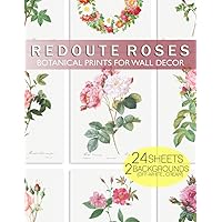 Redoute Roses Botanical Prints for Wall Decor: 24 cut-out ready to frame vintage wall art rose illustrations on white and cre
