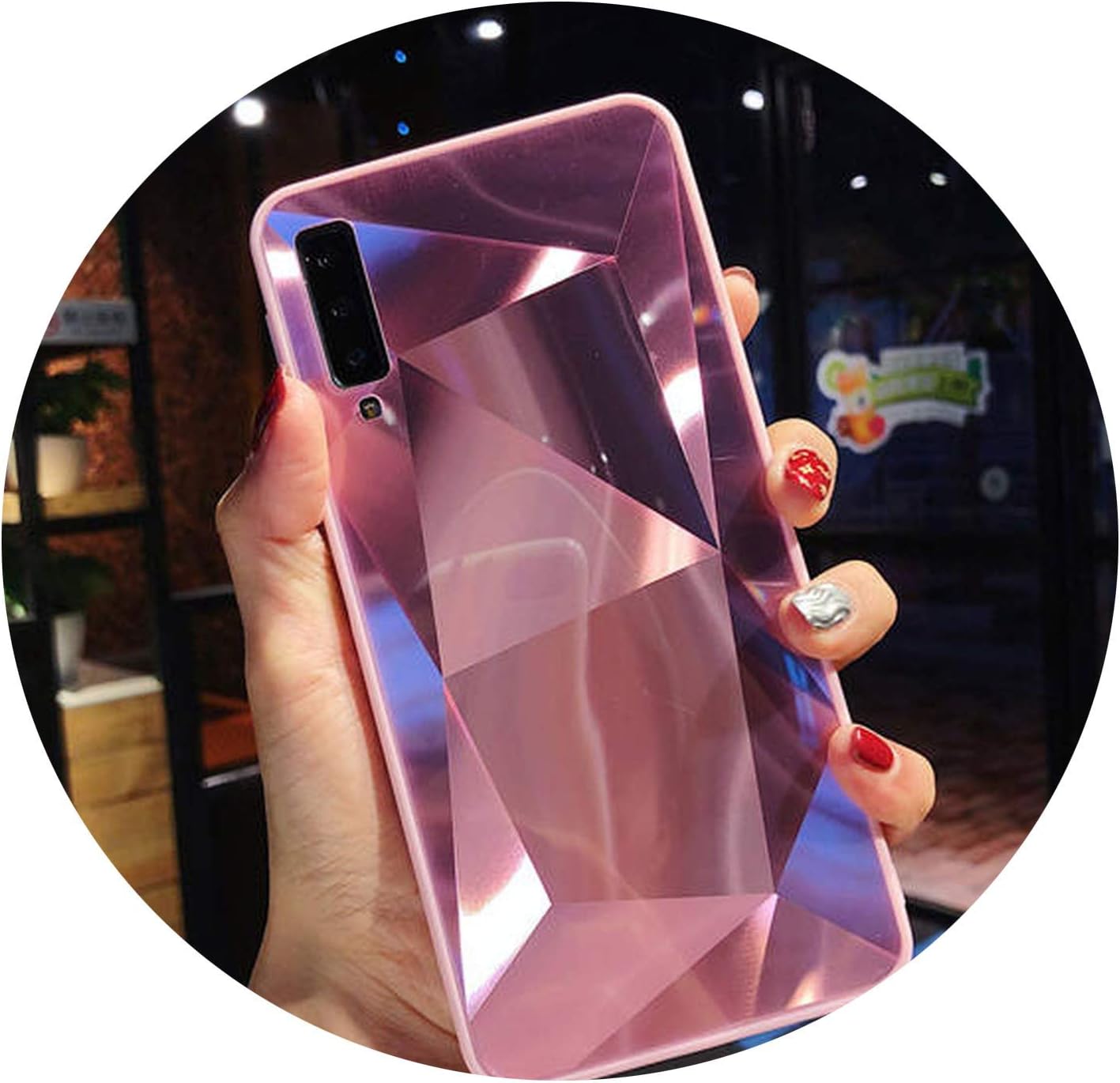 3D Diamond Glitter Mirror Case for Samsung Galaxy A7 A6 A8 Plus A9 A5 Cover Silicone Soft Candy Case for Samsung A750,Pink,for A7 A750
