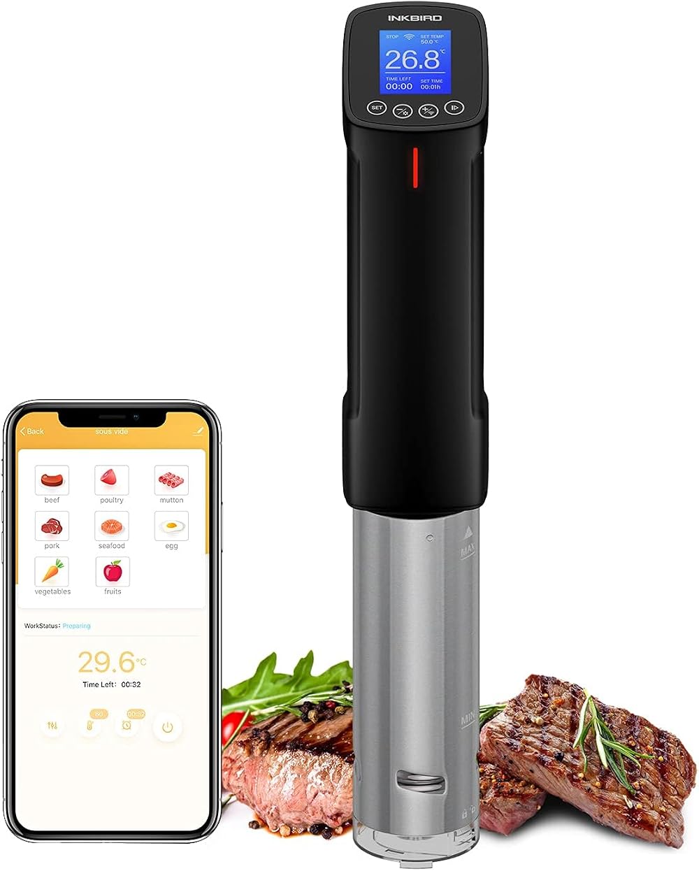 Inkbird ISV-100W Sous Vide WiFi Cooker 1000W with Touch Control